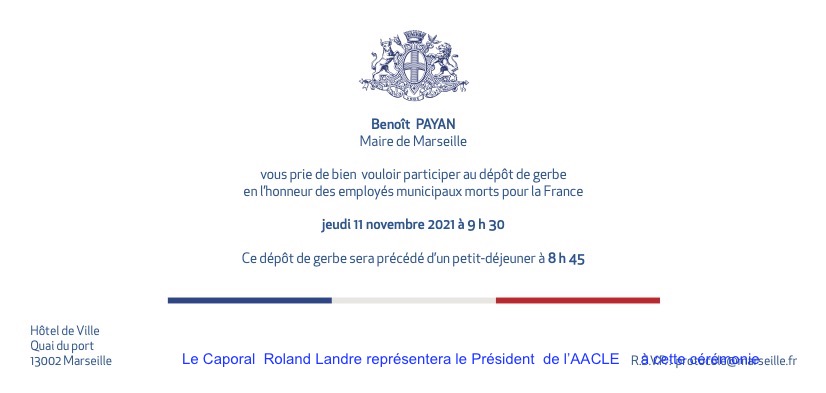 11.11.21 Invtation depot de gerbe employes municipaux morts pendant la Grande Guerre