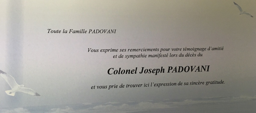 PADOVANI Joseph remerciements